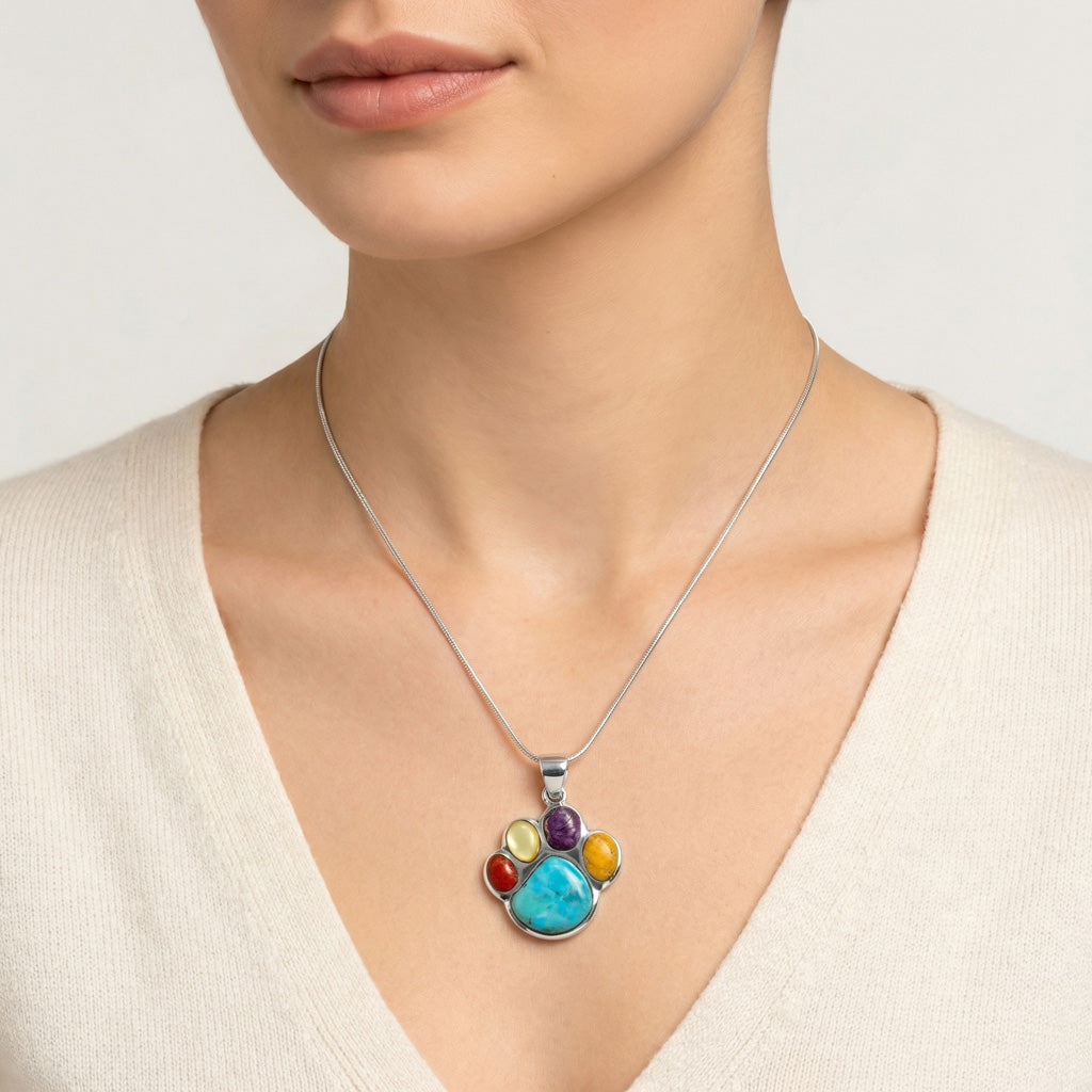 Sterling Silver Paw Pendant Multicolor P3178-C71