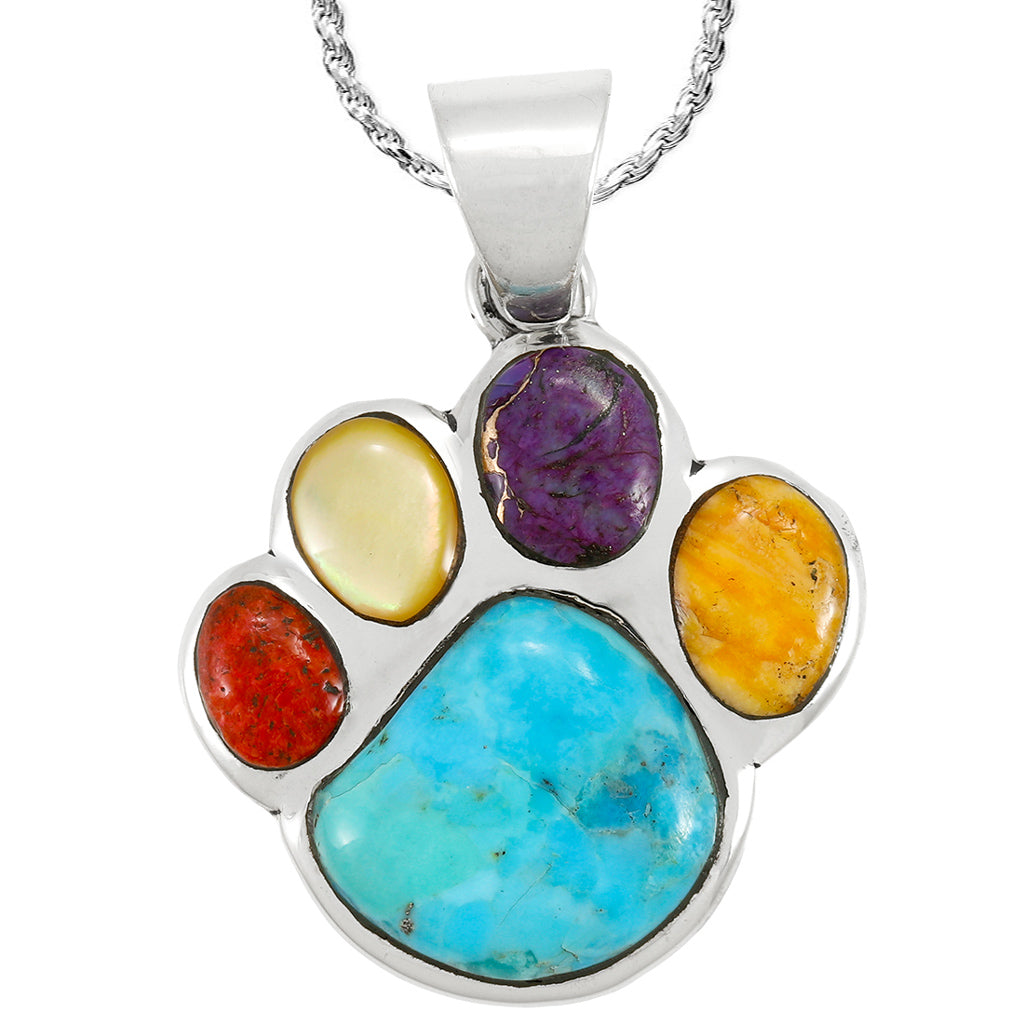 Sterling Silver Paw Pendant Multicolor P3178-C71