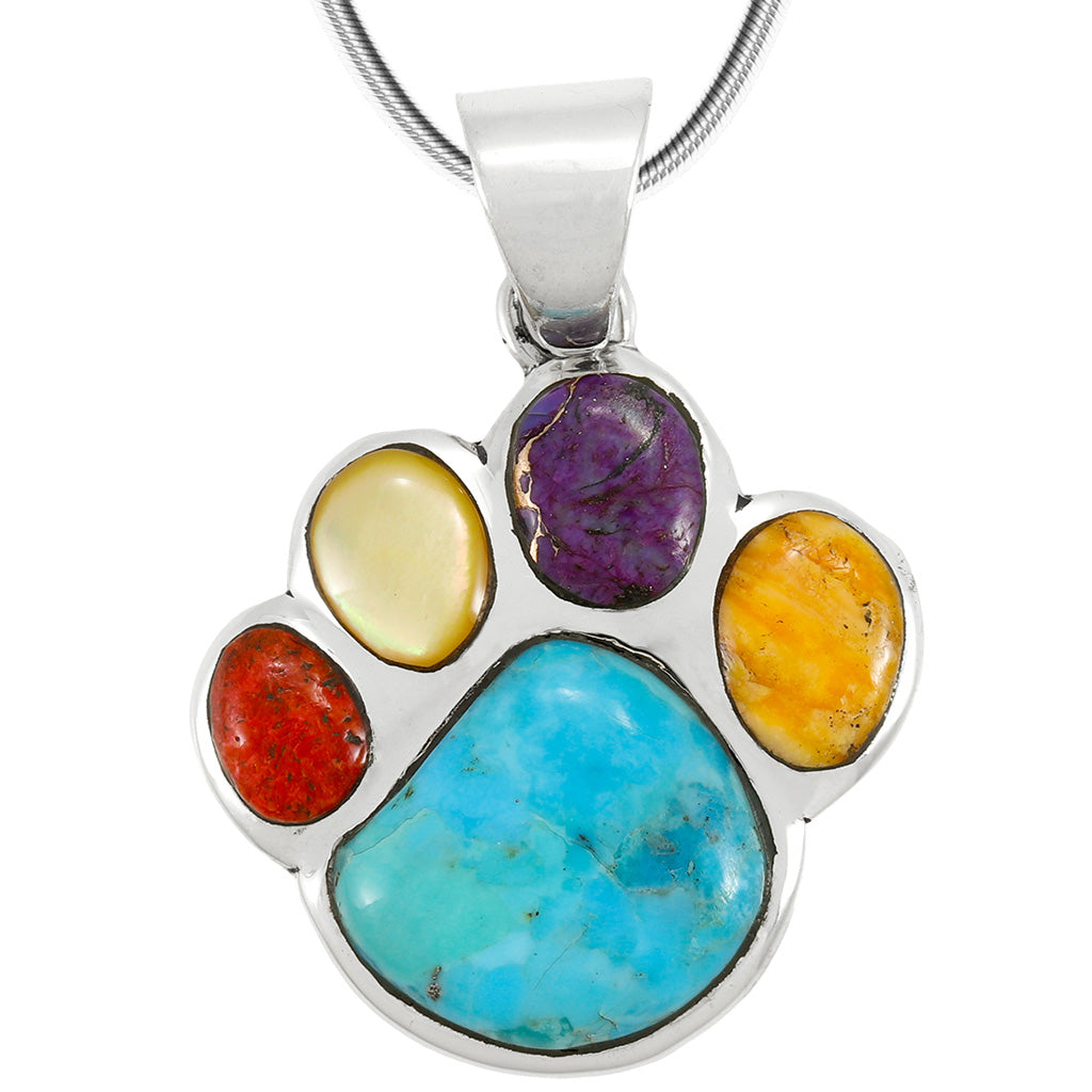 Multi Gemstone Dog Paw Pendant SilverBronzé P3178-SB-C71