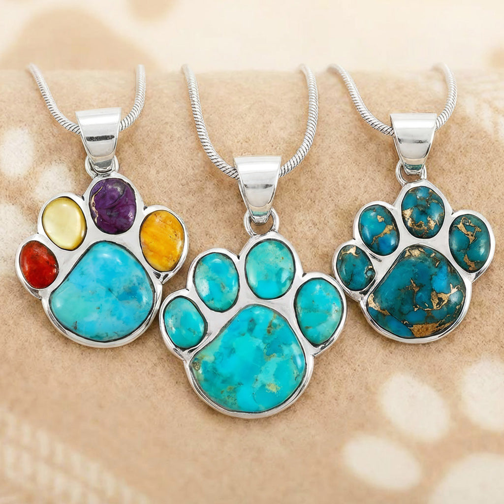 Rainbow Spiny Turquoise Dog Paw Pendant SilverBronzé P3178-SB-C91
