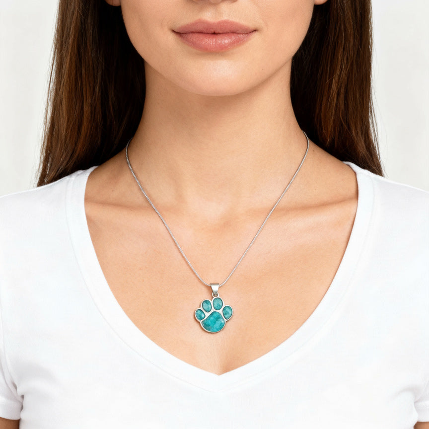 Sterling Silver Paw Pendant Turquoise P3178-C75