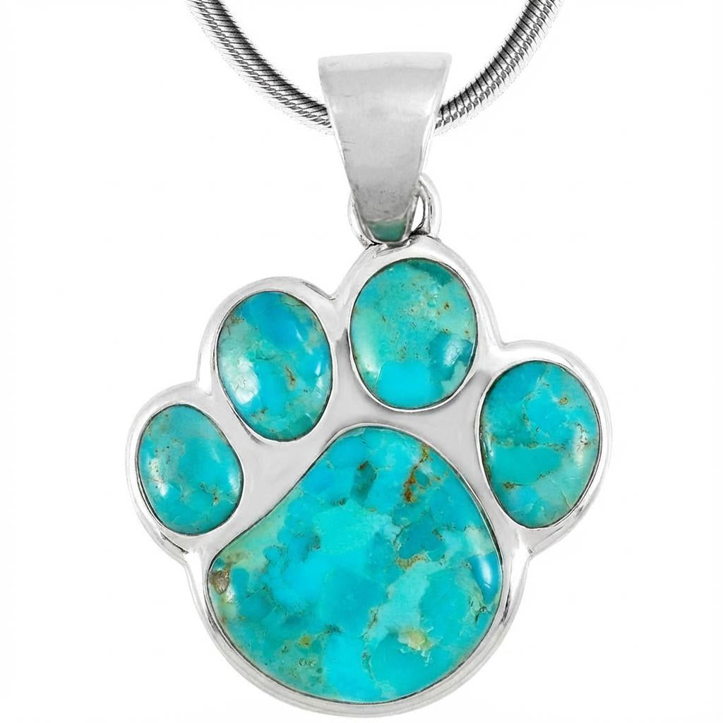 Sterling Silver Paw Pendant Turquoise P3178-C75