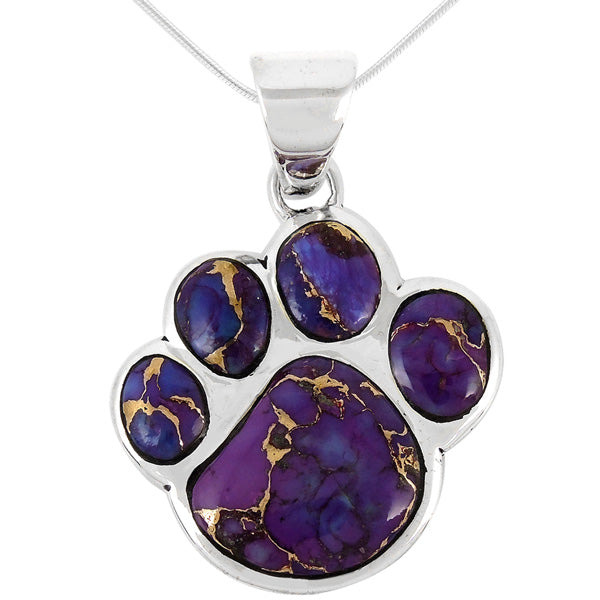 Sterling Silver Paw Pendant Purple Turquoise P3178-C77