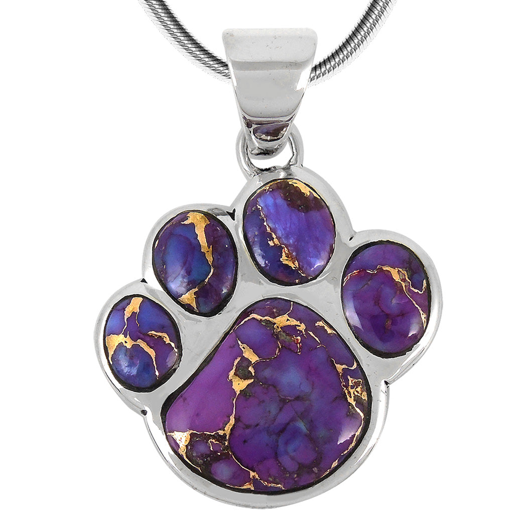 Sterling Silver Paw Pendant Purple Turquoise P3178-C77