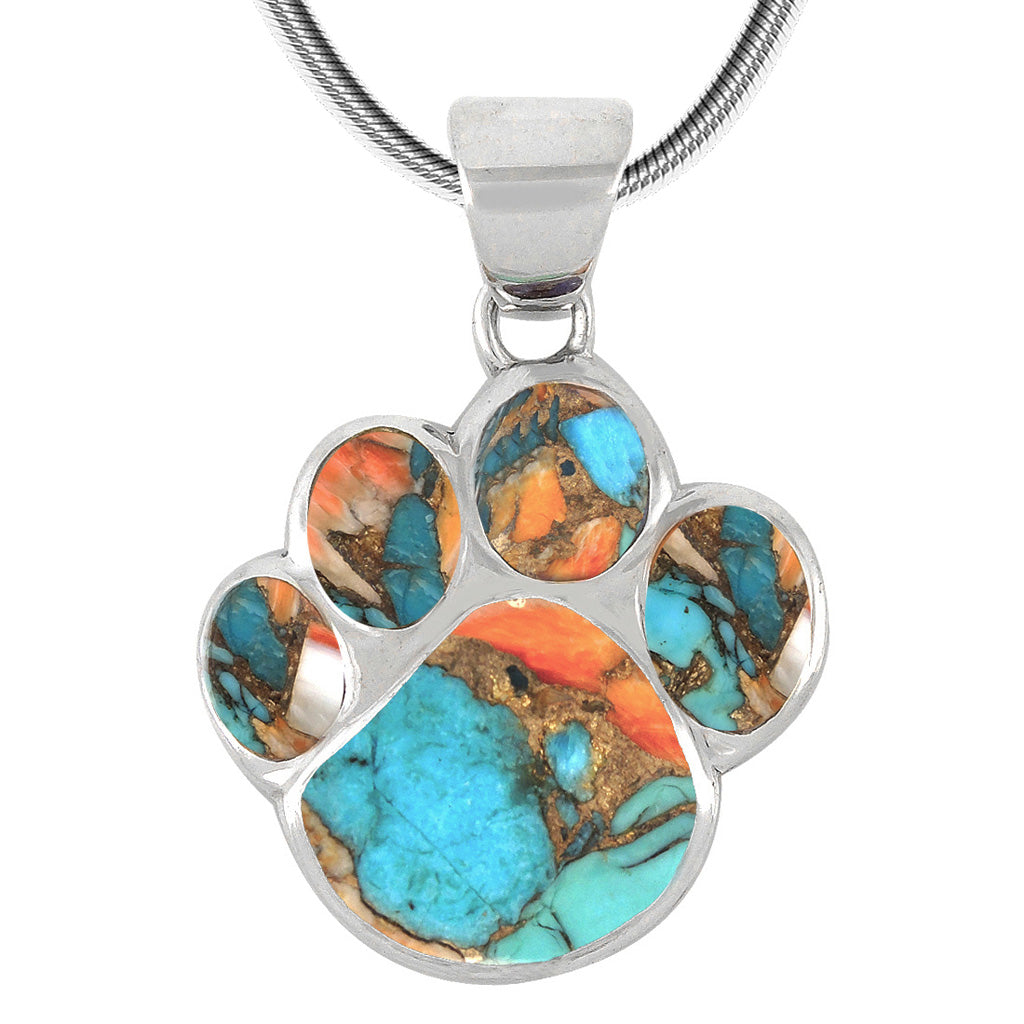 Spiny Turquoise Dog Paw Pendant SilverBronzé P3178-SB-C89