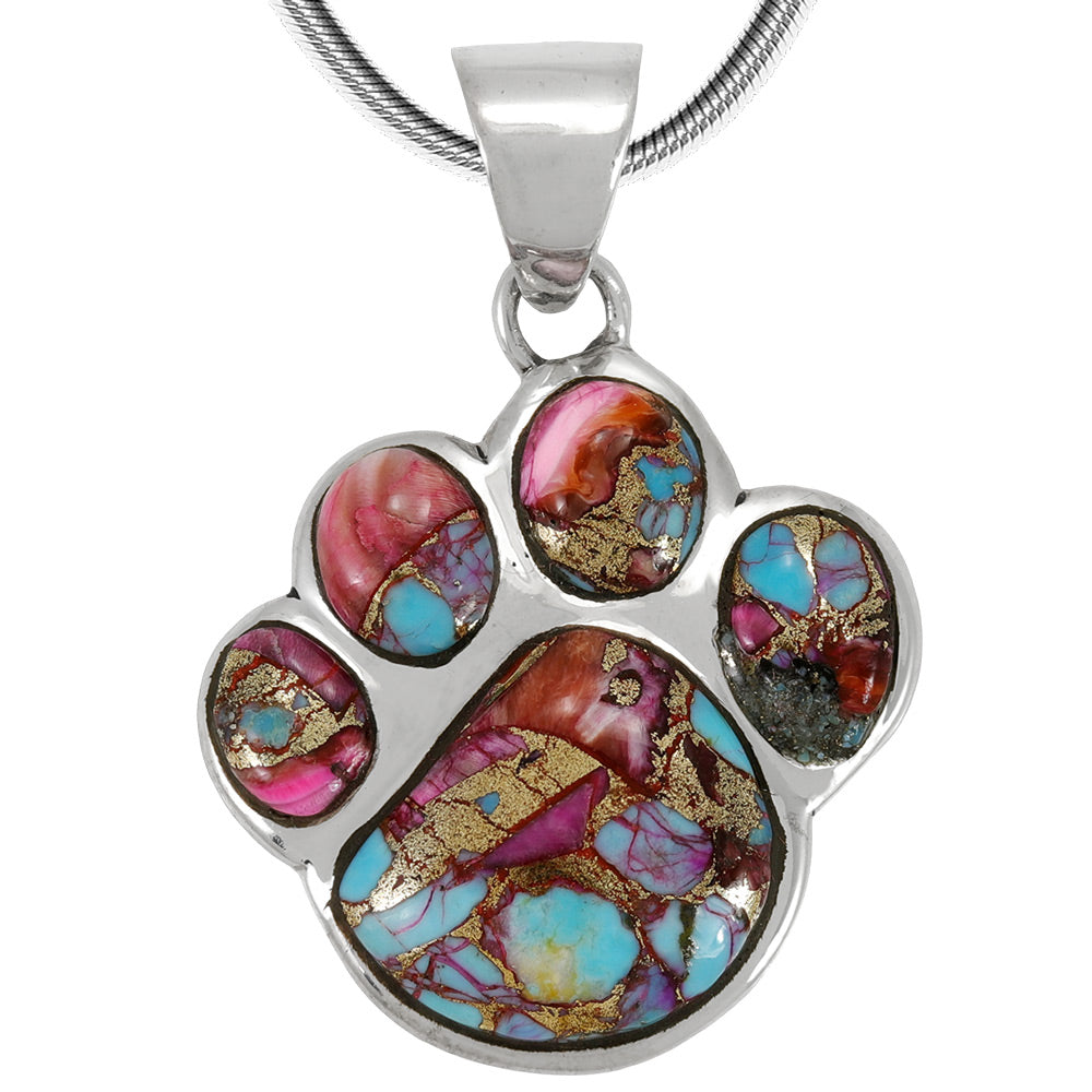 Paw Pendant Rainbow Spiny Turquoise Sterling Silver P3178-C91