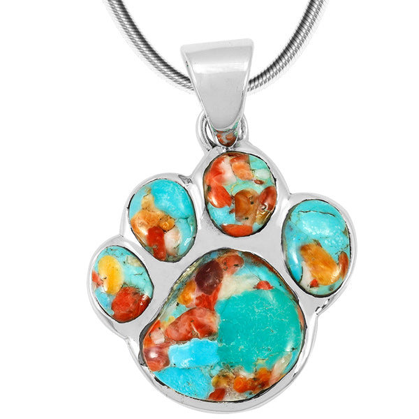 Paw Pendant Sprinkles Spiny Turquoise Sterling Silver P3178-C93