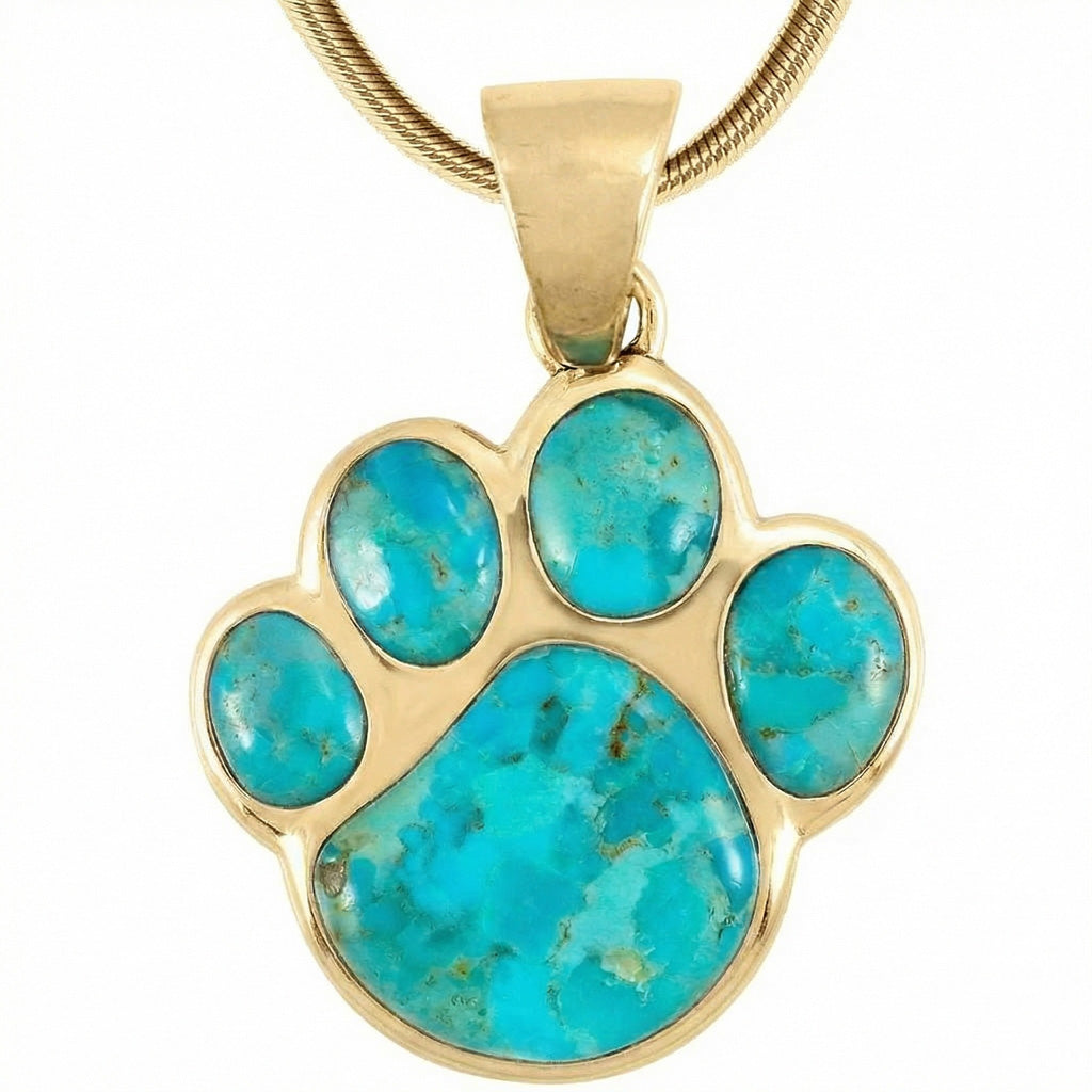 Turquoise Dog Paw Pendant GoldBrass P3178-GB-C75