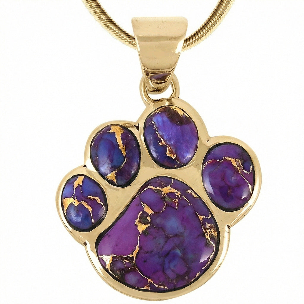 Purple Turquoise Dog Paw Pendant GoldBrass P3178-GB-C77