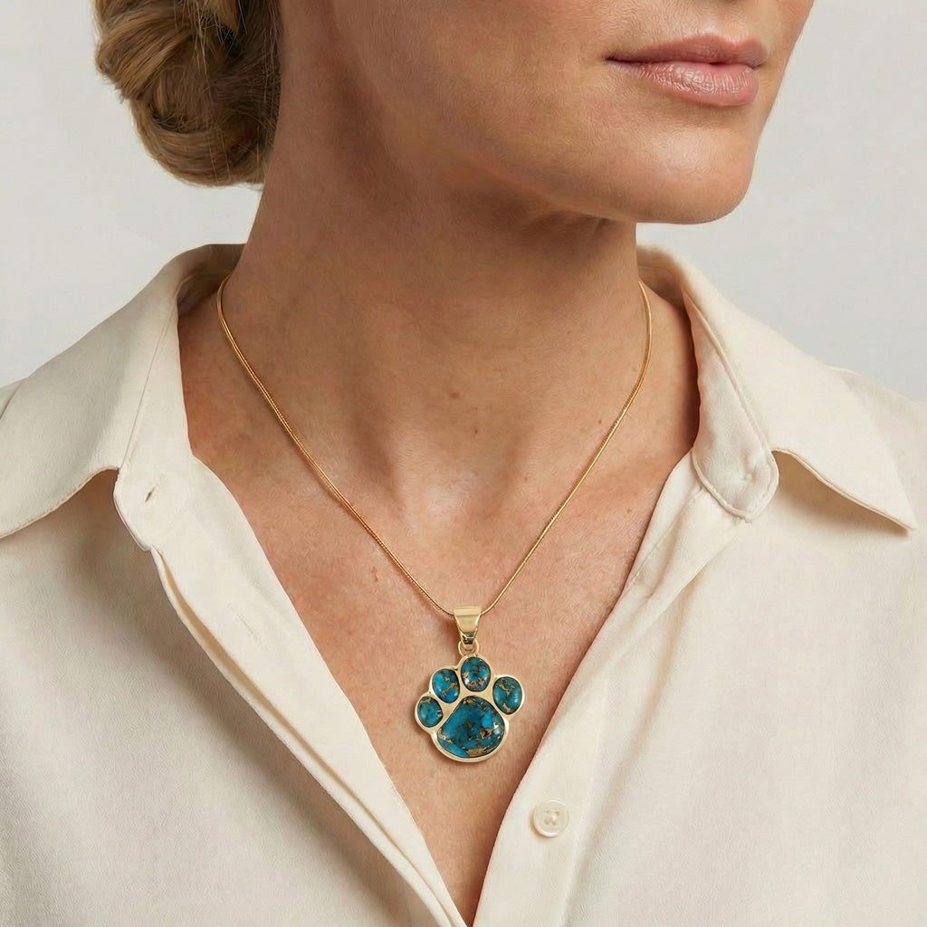 Matrix Turquoise Dog Paw Pendant GoldBrass P3178-GB-C84