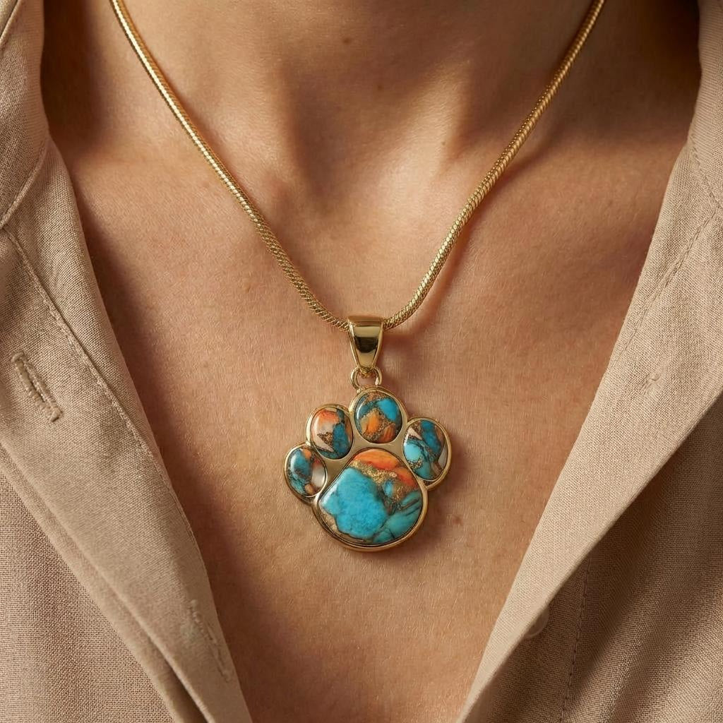 Spiny Turquoise Dog Paw Pendant GoldBrass P3178-GB-C89