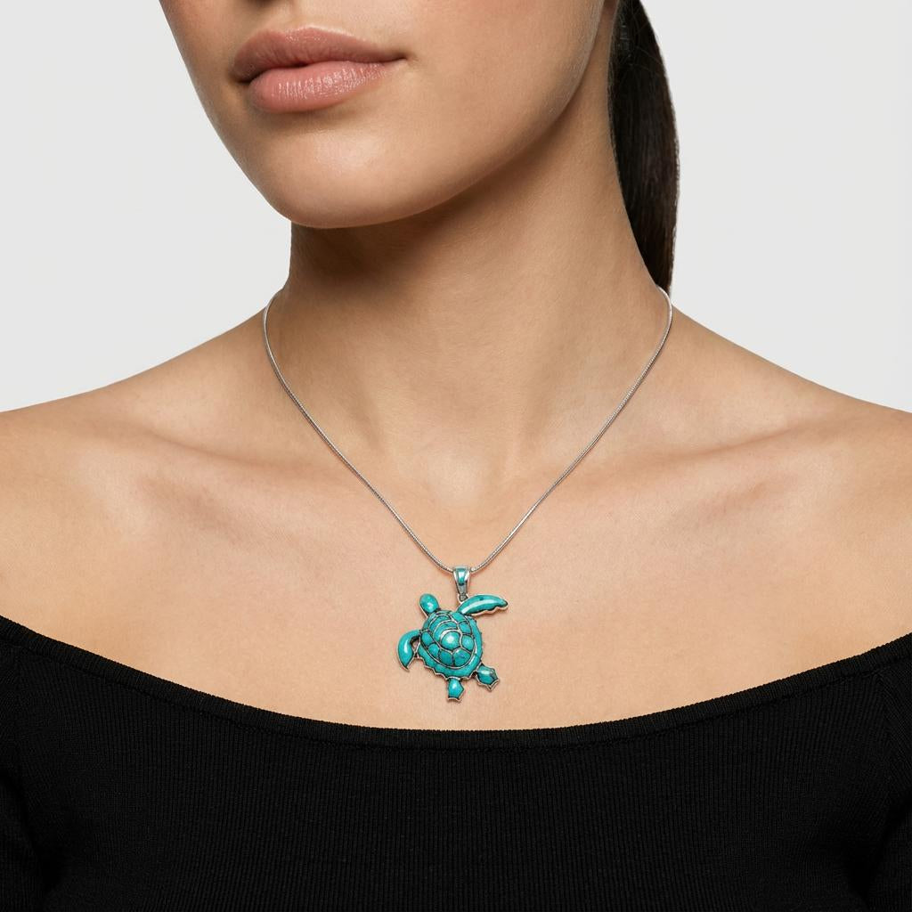 Sterling Silver Turtle Pendant Turquoise P3180-C05