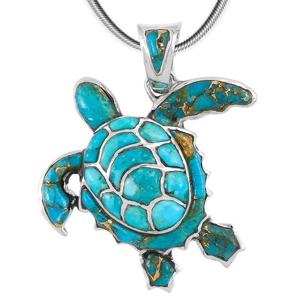 Turquoise Turtle Pendant Sterling Silver P3180-C110