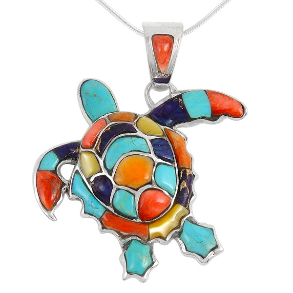 Sterling Silver Turtle Pendant Multicolor P3180-C01