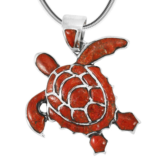 Turtle Coral Pendant Sterling Silver P3180-C74