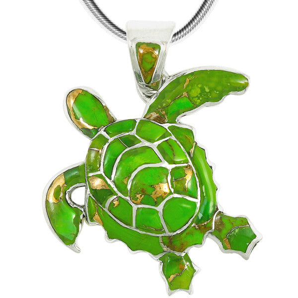 Sterling Silver Turtle Pendant Green Turquoise P3180-C06
