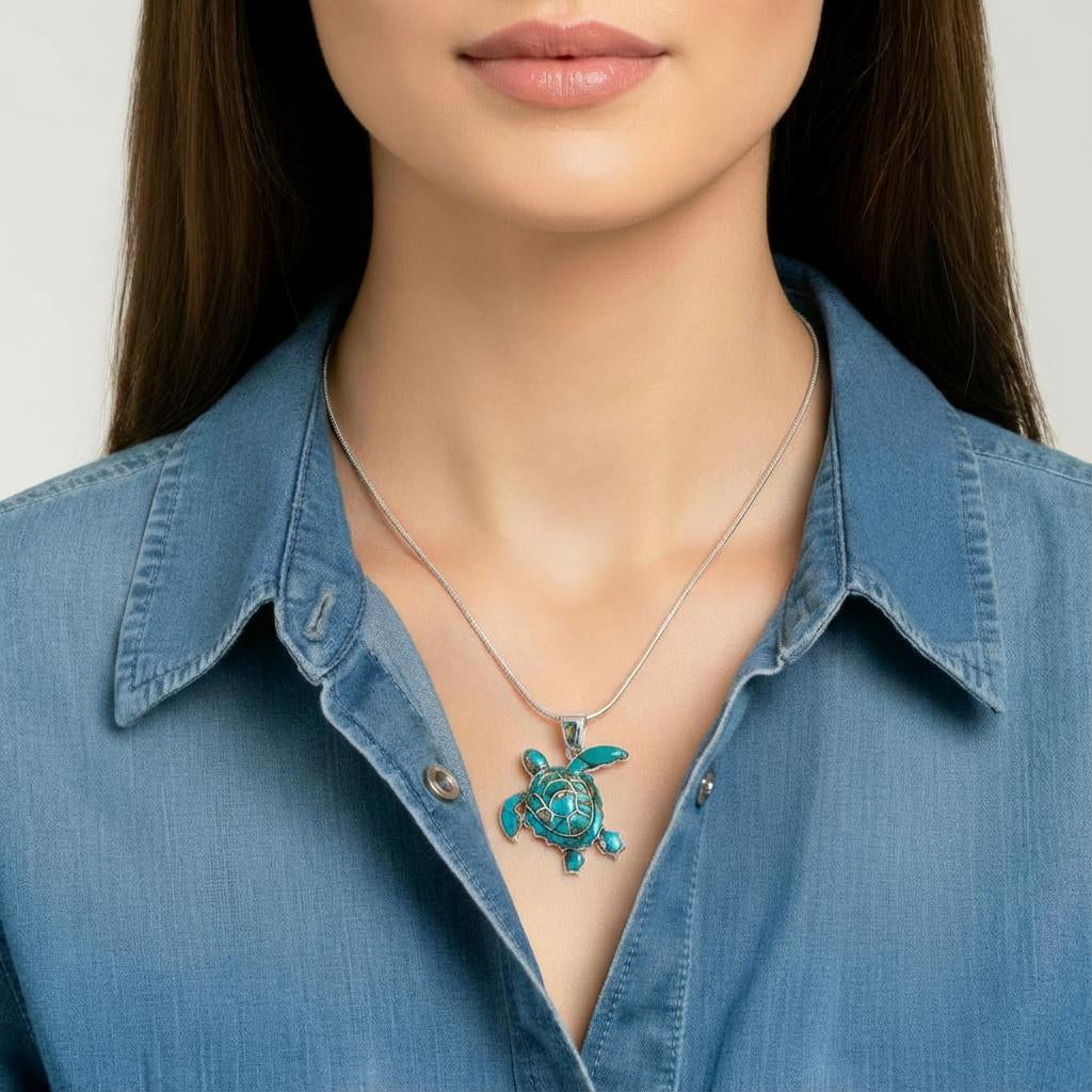 Sterling Silver Turtle Pendant Matrix Turquoise P3180-C84