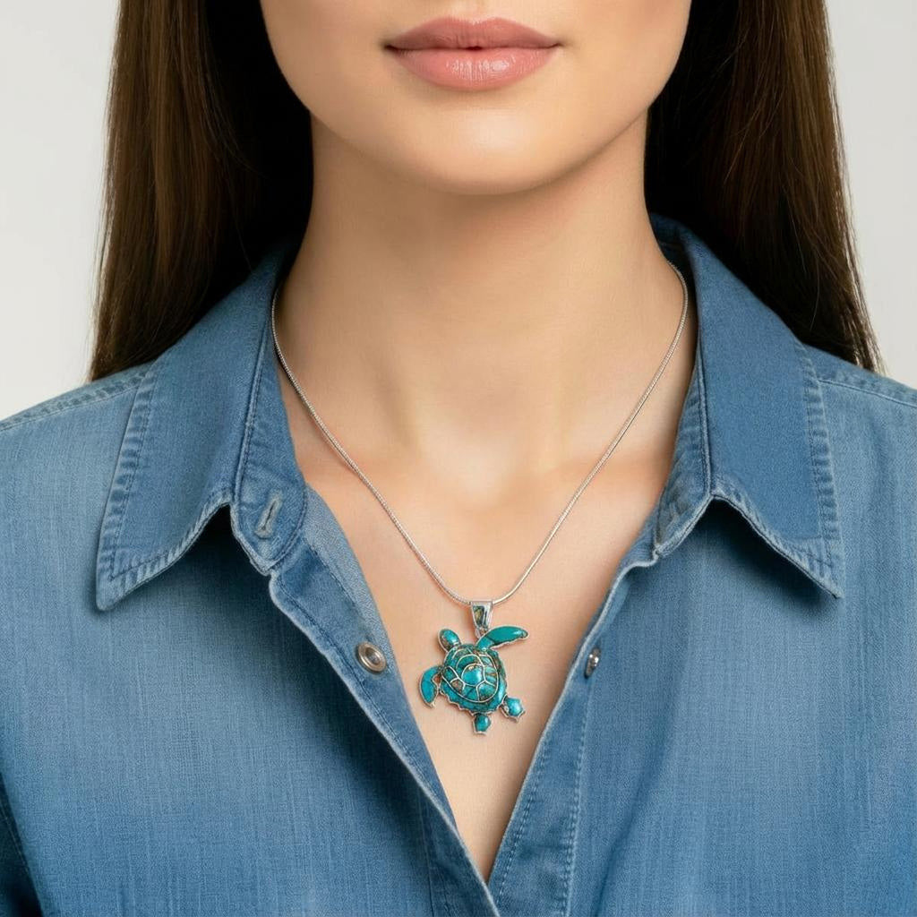 Matrix Turquoise Turtle Pendant SilverBronzé P3180-SB-C84