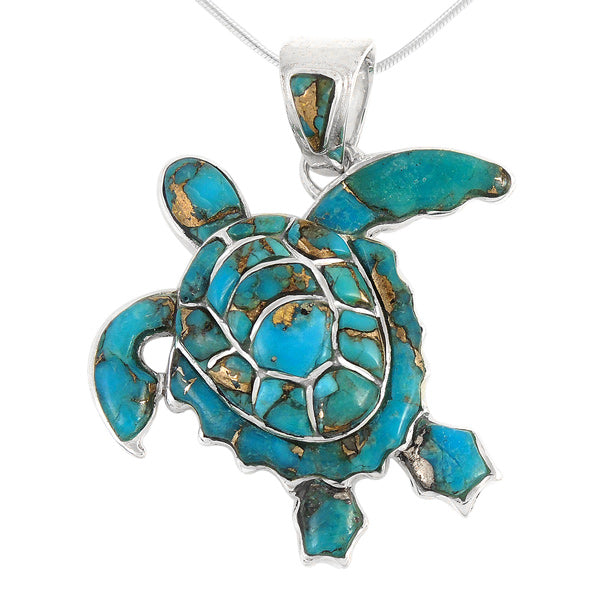 Sterling Silver Turtle Pendant Matrix Turquoise P3180-C84