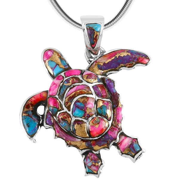 Rainbow Spiny Turquoise Turtle Pendant Sterling Silver P3180-C91