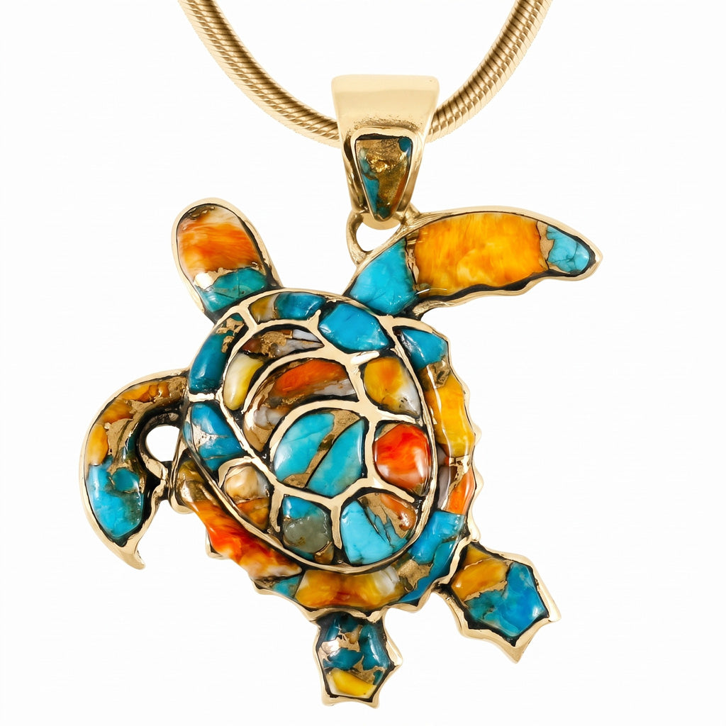 Turtle Spiny Turquoise Pendant GoldCopper P3180-GB-C89
