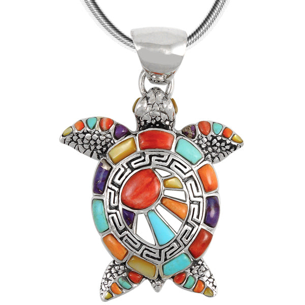 Sterling Silver Turtle Pendant Multicolor P3183-C01