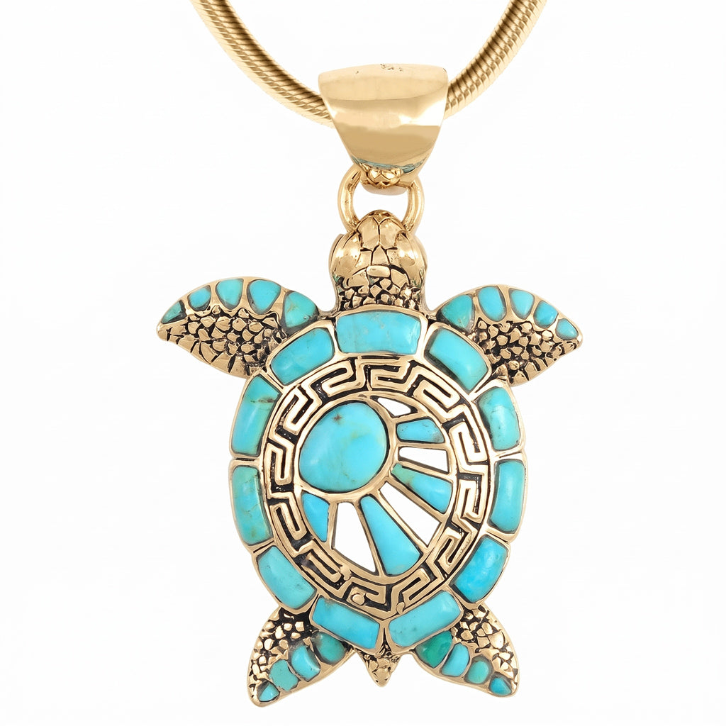 Turtle Turquoise Pendant GoldCopper P3183-GB-C75