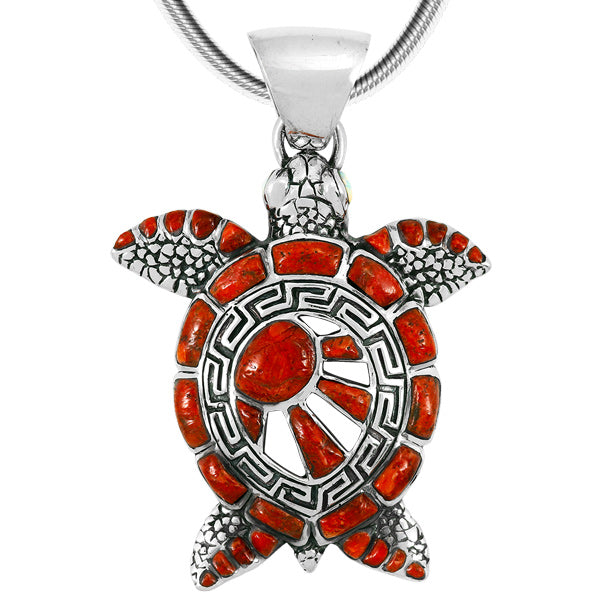 Coral Turtle Pendant Sterling Silver P3183-C74