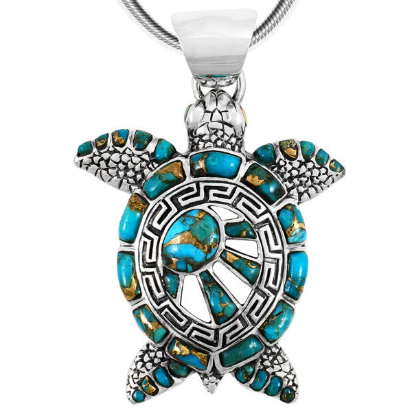 Sterling Silver Turtle Pendant Matrix Turquoise P3183-C84