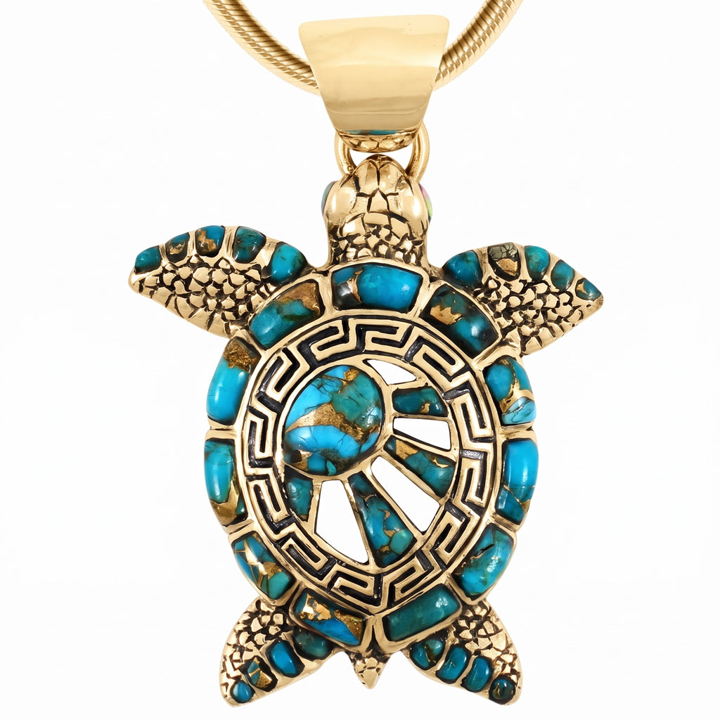 Turtle Matrix Turquoise Pendant GoldCopper P3183-GB-C84