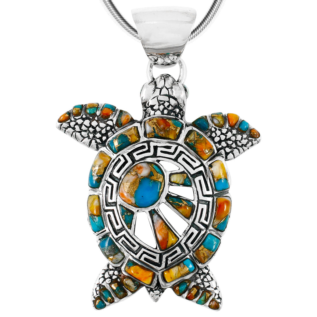 Sterling Silver Turtle Pendant Spiny Oyster P3183-C89