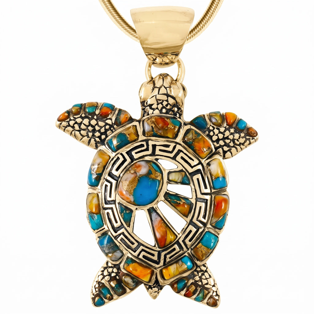 Turtle Spiny Turquoise Pendant GoldCopper P3183-GB-C89