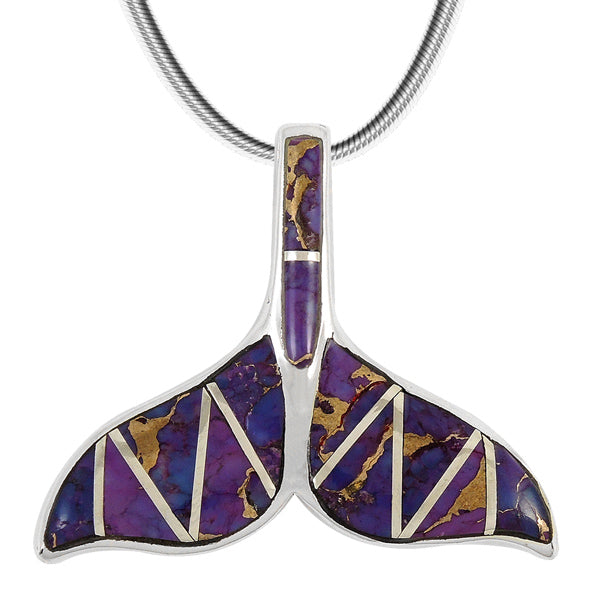Sterling Silver Whale Tail Pendant Purple Turquoise P3188-C07