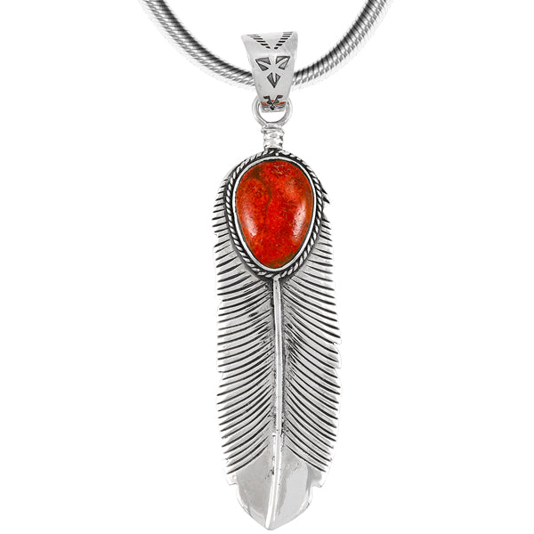 Coral Feather Pendant Sterling Silver P3190-LG-C74