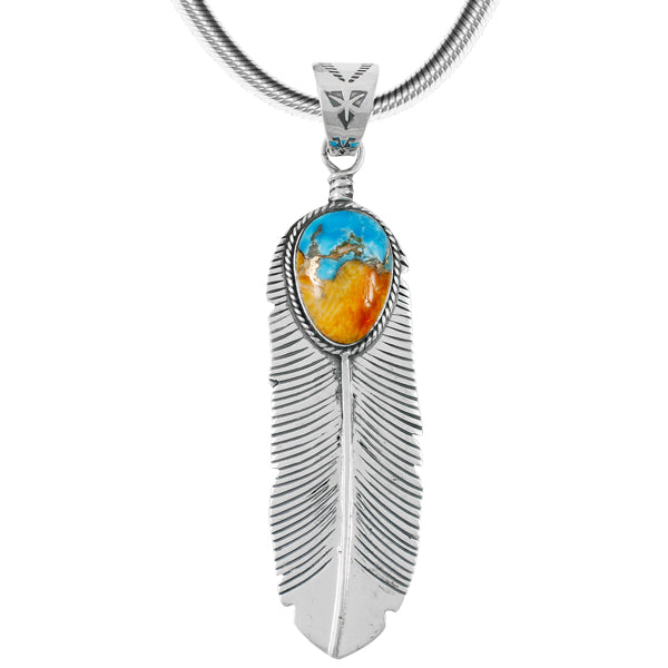 Spiny Turquoise Feather Pendant Sterling Silver P3190-LG-C89