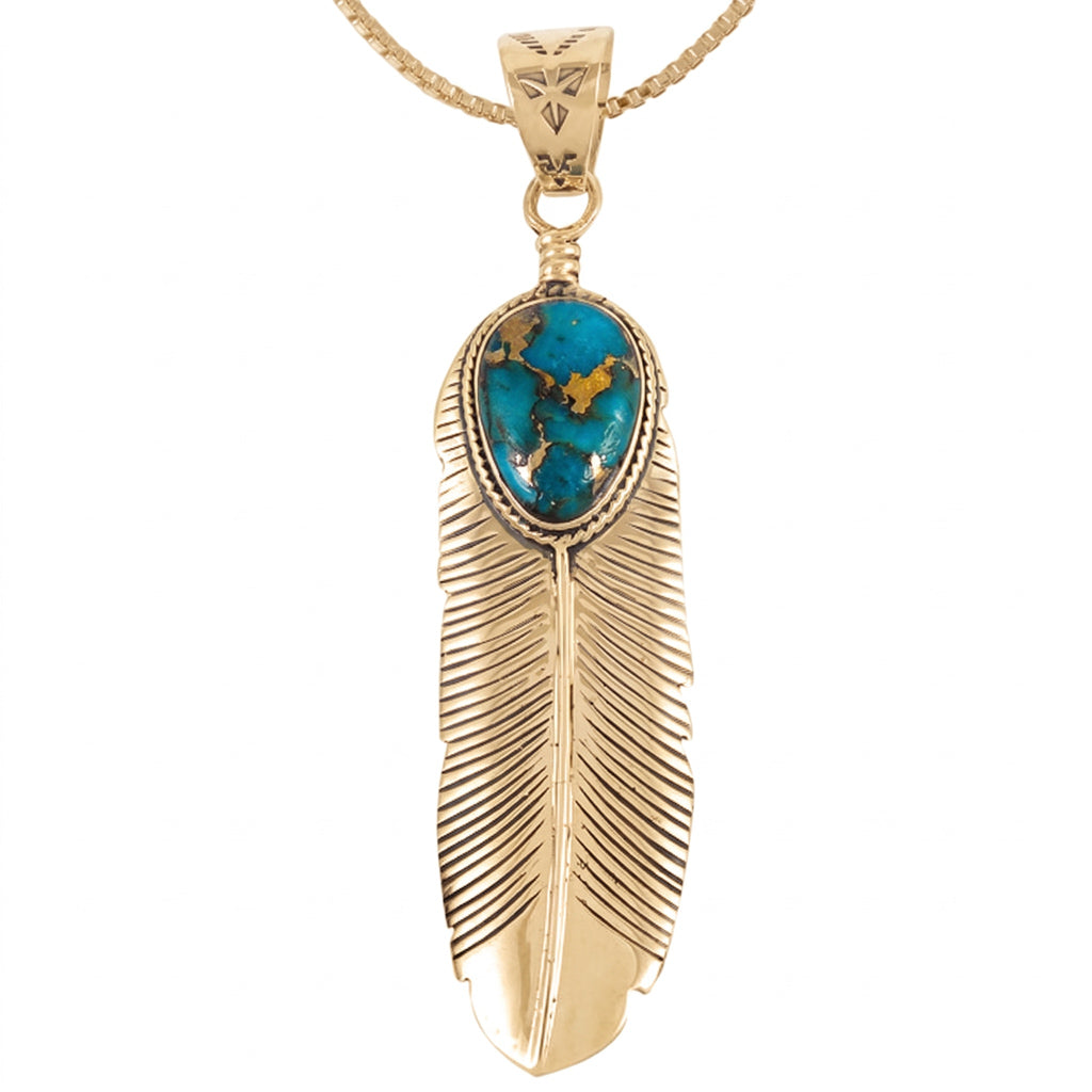 Matrix Turquoise Feather Pendant GoldCopper P3190-LG-GB-C84