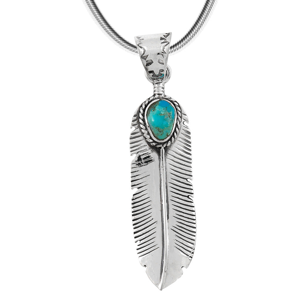 Sterling Silver Feather Pendant Turquoise P3190-SM-C75