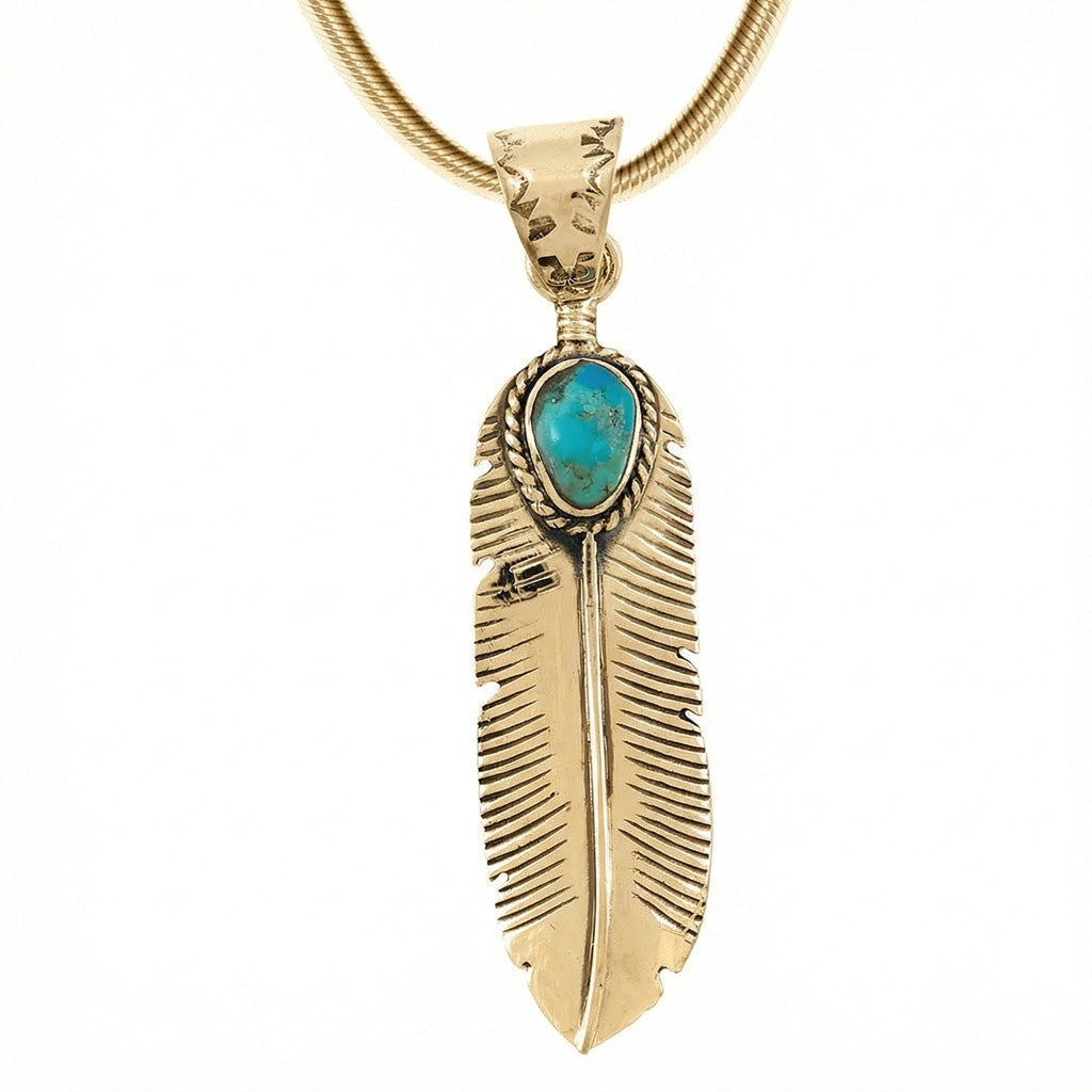 Turquoise Feather Pendant GoldCopper™ P3190-SM-GB-C75