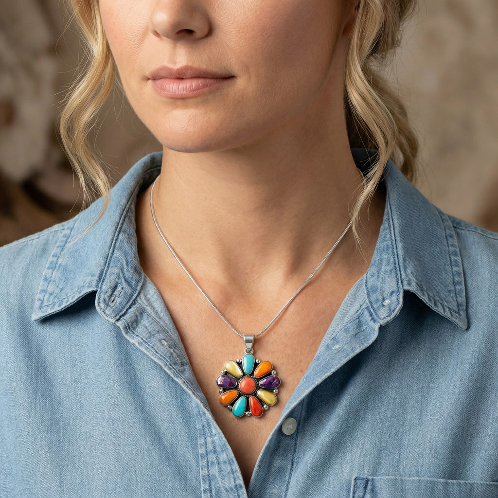 Multi Gemstone Pendant SilverBronzé P3193-SB-C71