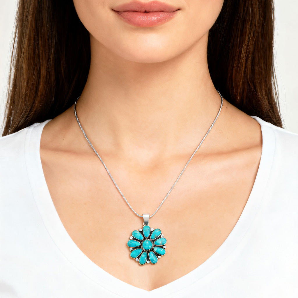 Turquoise Pendant SilverBronzé P3193-SB-C75