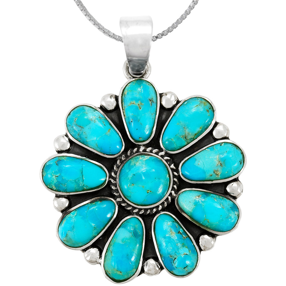 Sterling Silver Flower Pendant Turquoise P3193-C75