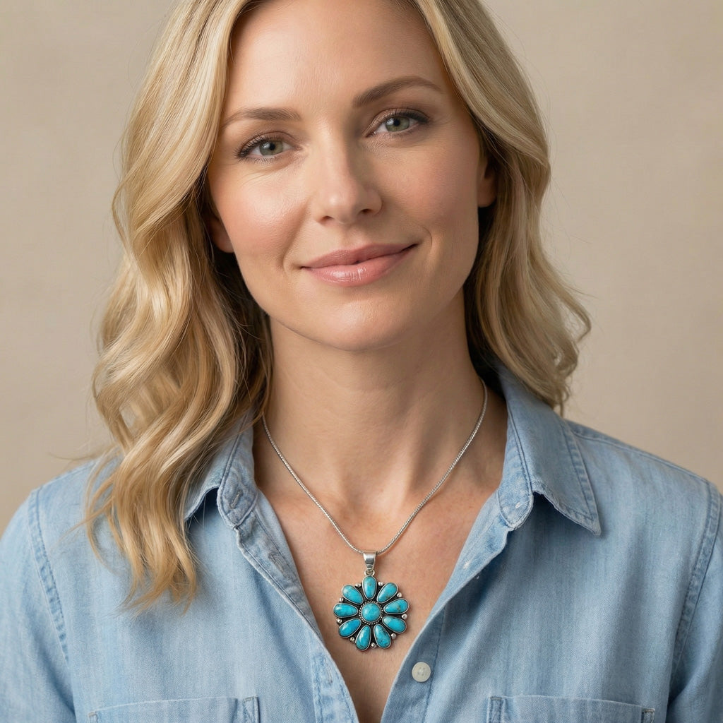 Turquoise Pendant SilverBronzé P3193-SB-C75