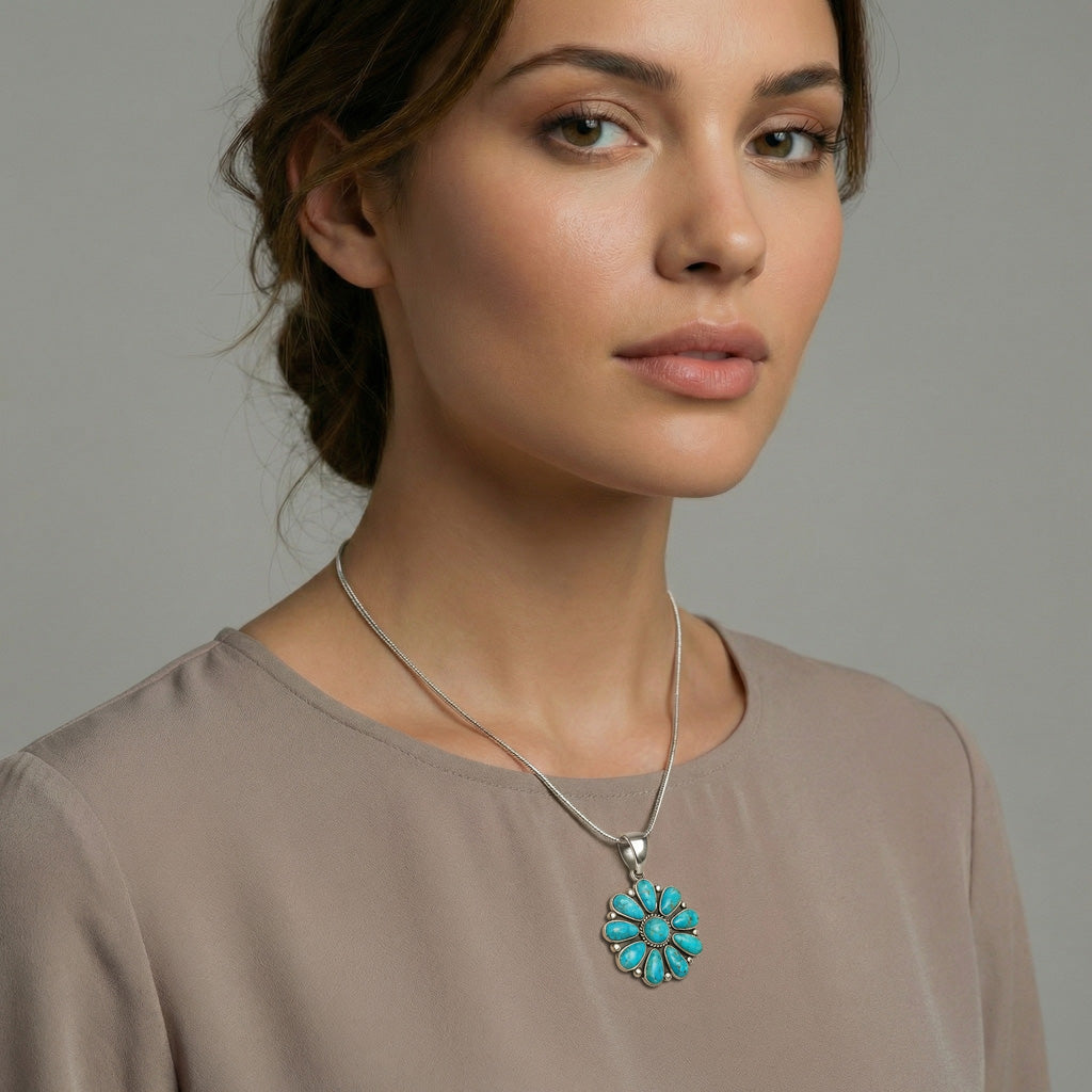 Turquoise Pendant SilverBronzé P3193-SB-C75