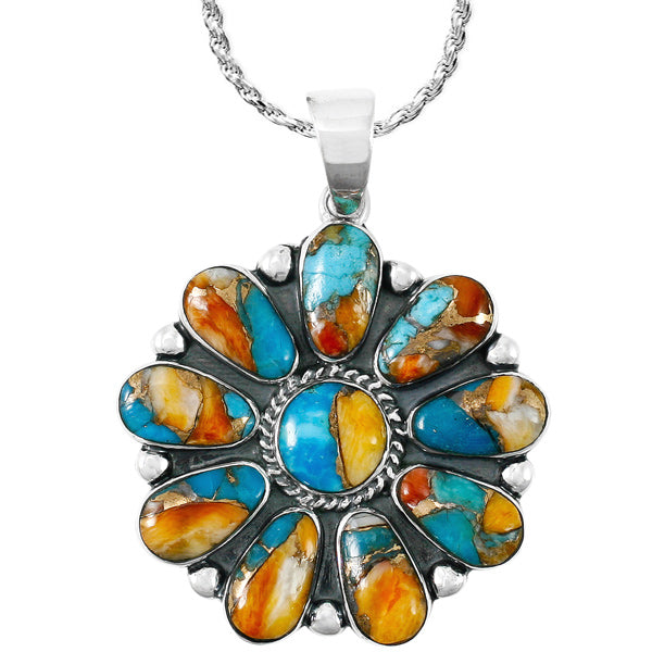 Sterling Silver Flower Pendant Spiny Turquoise P3193-C89