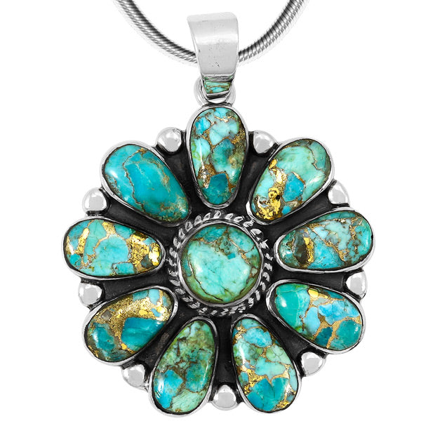 Flower Pendant Sky Matrix Turquoise Sterling Silver P3193-C94