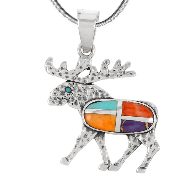 Sterling Silver Moose/Deer Pendant Turquoise P3208-C01