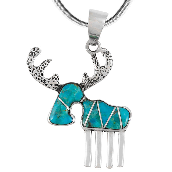 Sterling Silver Moose/Deer Pendant Turquoise P3209-C05