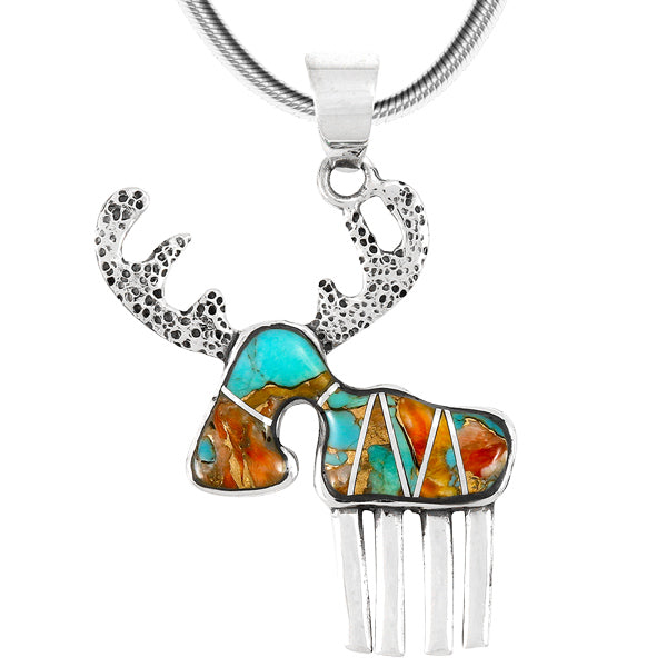 Moose/Deer Pendant Spiny Turquoise Sterling Silver P3209-C89