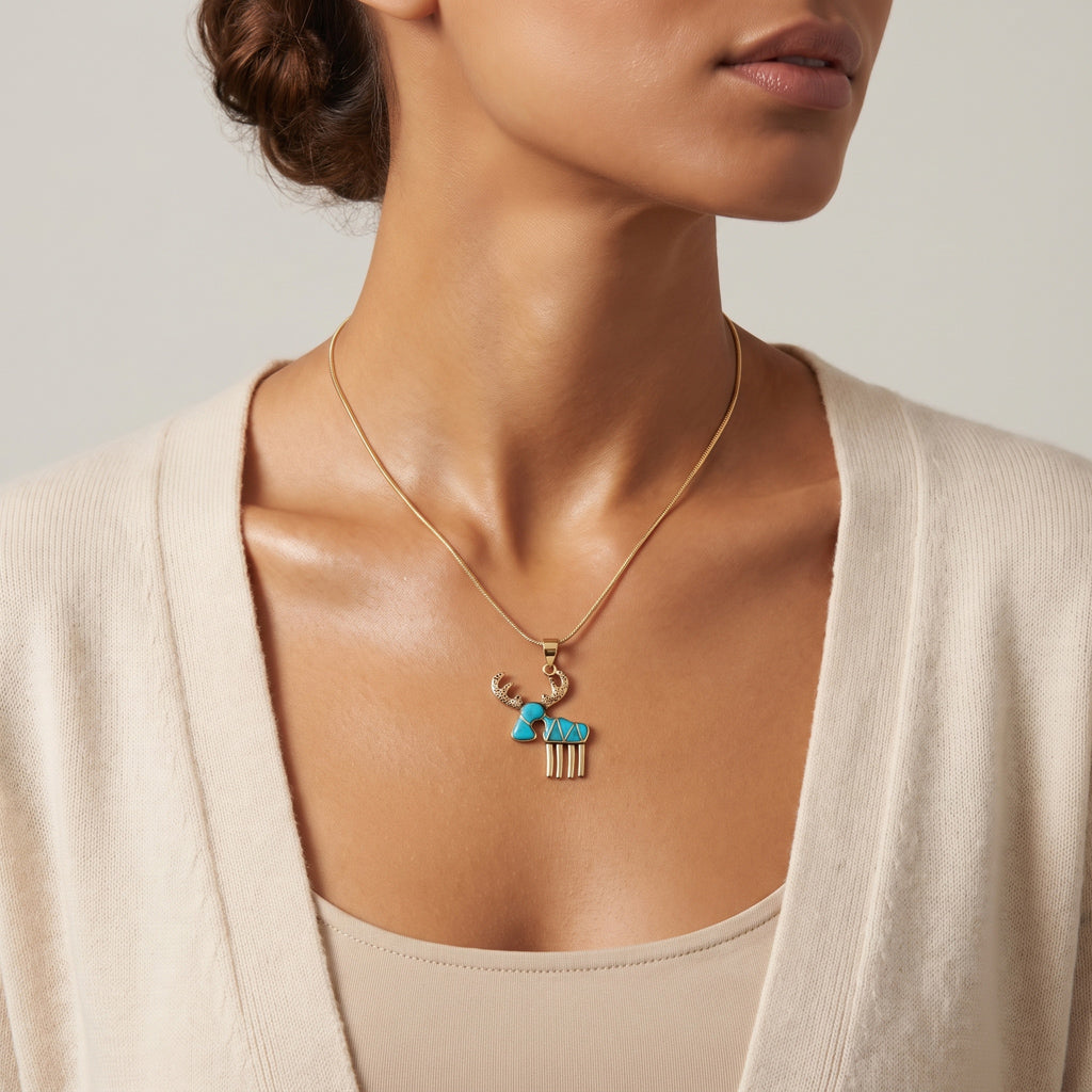 Moose Turquoise Pendant GoldCopper P3209-GB-C05