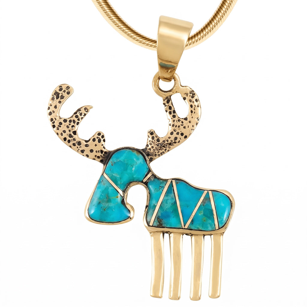 Moose Turquoise Pendant GoldCopper P3209-GB-C05